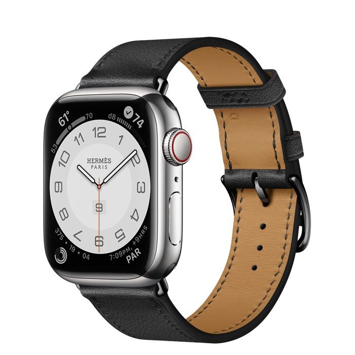 Часы Apple Watch Hermès Series 7 GPS + Cellular 41mm Silver Stainless Steel Case with Single Tour Noir
