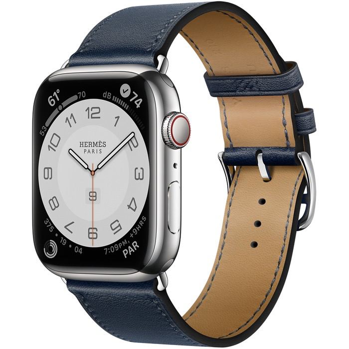 Часы Apple Watch Hermès Series 7 GPS + Cellular 45mm Silver Stainless Steel Case with Single Tour Navy