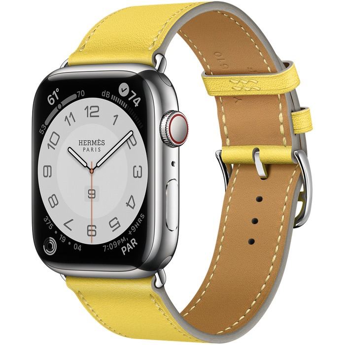 Часы Apple Watch Hermès Series 7 GPS + Cellular 45mm Silver Stainless Steel Case with Single Tour Lime