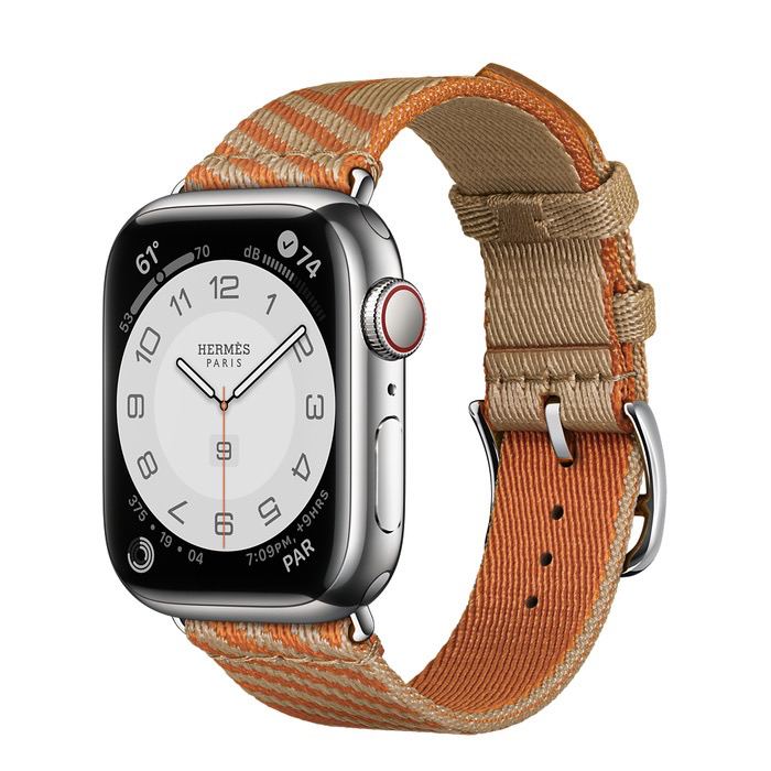 Часы Apple Watch Hermès Series 7 GPS + Cellular 41mm Silver Stainless Steel Case with Jumping Single Tour Kraft/Orange
