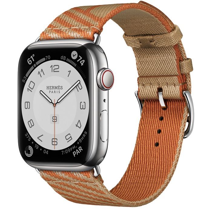 Часы Apple Watch Hermès Series 7 GPS + Cellular 45mm Silver Stainless Steel Case with Jumping Single Tour Kraft/Orange