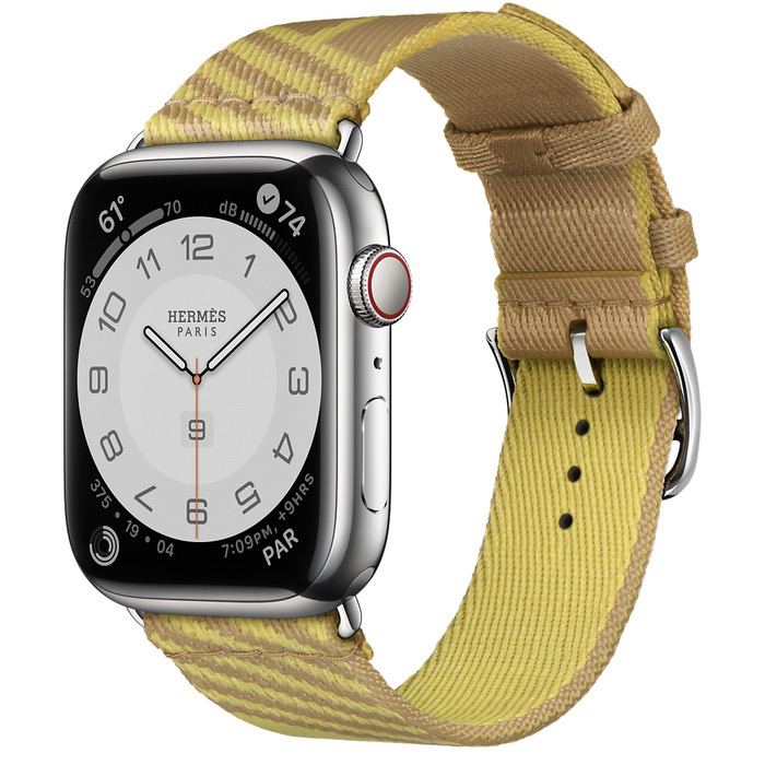 Часы Apple Watch Hermès Series 7 GPS + Cellular 45mm Silver Stainless Steel Case with Jumping Single Tour Kraft/Lime