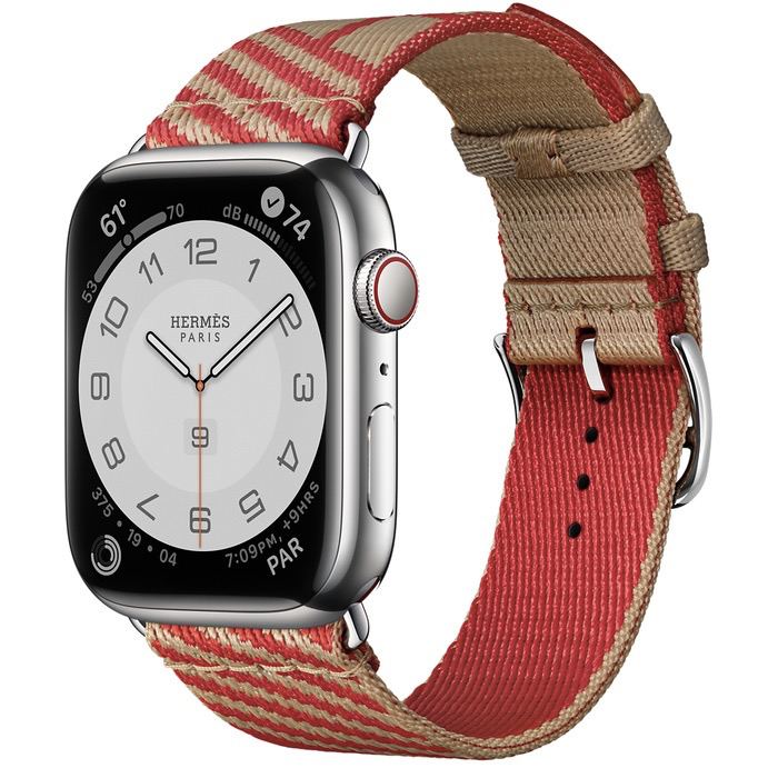 Часы Apple Watch Hermès Series 7 GPS + Cellular 45mm Silver Stainless Steel Case with Jumping Single Tour Kraft/Rouge de Cœur