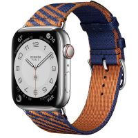 Часы Apple Watch Hermès Series 7 GPS + Cellular 45mm Silver Stainless Steel Case with Jumping Single Tour Bleu Saphir/Orange