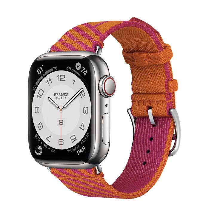 Часы Apple Watch Hermès Series 7 GPS + Cellular 41mm Silver Stainless Steel Case with Jumping Single Tour Orange/Rose Mexico