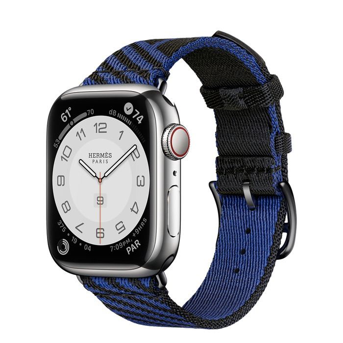 Часы Apple Watch Hermès Series 7 GPS + Cellular 41mm Silver Stainless Steel Case with Jumping Single Tour Noir/Bleu Saphir
