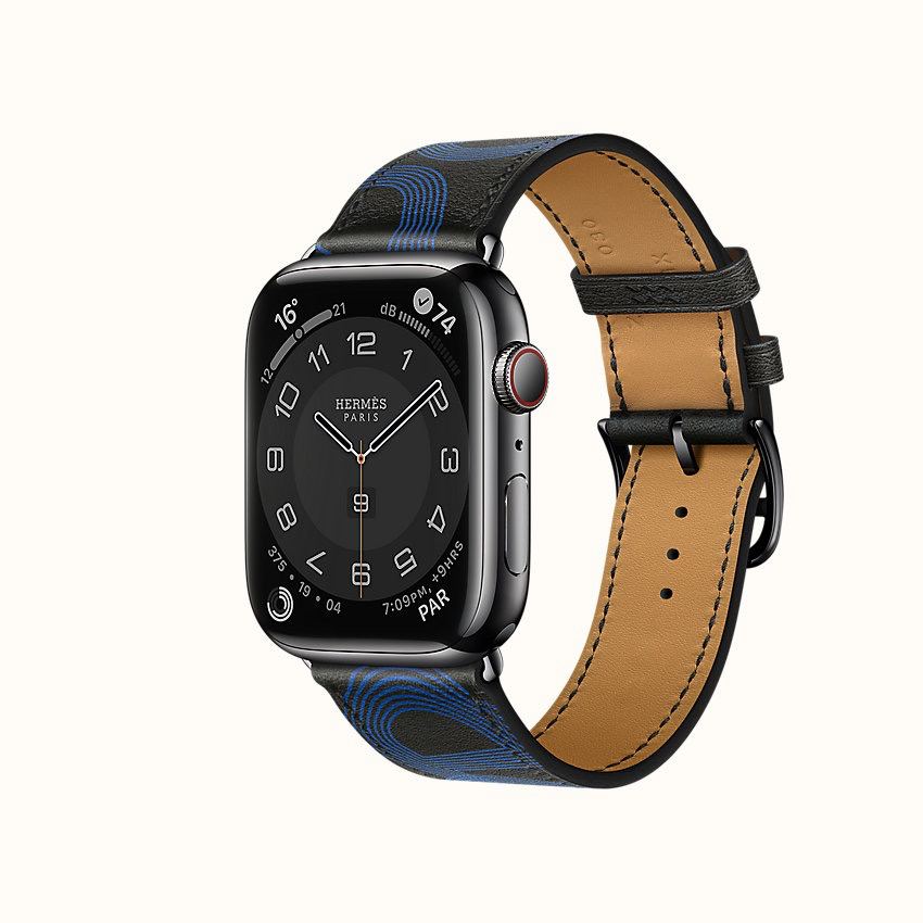 Часы Apple Watch Hermès Series 7 GPS + Cellular 45mm Space Black Stainless Steel Case with Circuit H Single Tour Noir/Bleu Électrique