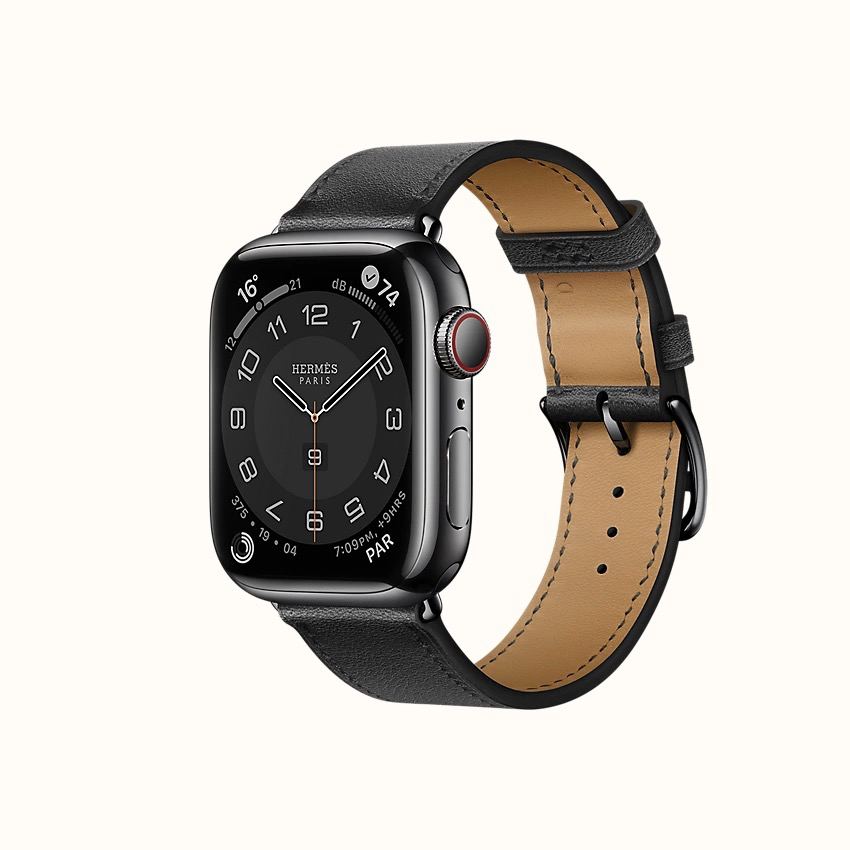Часы Apple Watch Hermès Series 7 GPS + Cellular 41mm Space Black Stainless Steel Case with Single Tour Noir