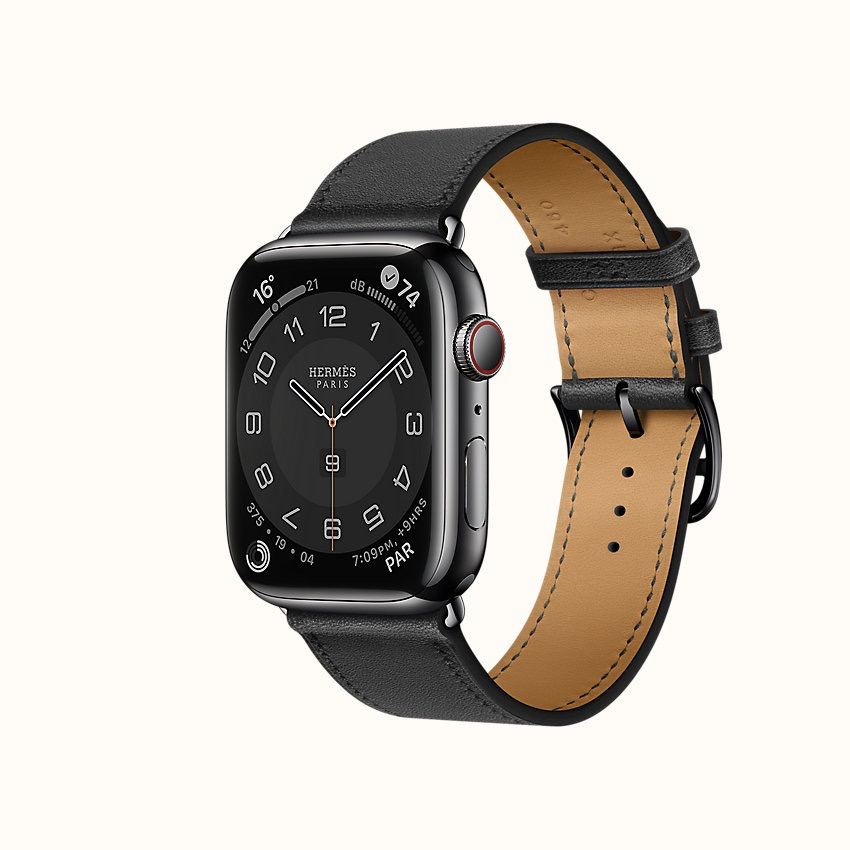 Часы Apple Watch Hermès Series 7 GPS + Cellular 45mm Space Black Stainless Steel Case with Single Tour Noir
