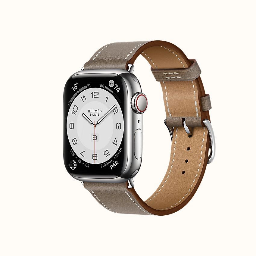Часы Apple Watch Hermès Series 7 GPS + Cellular 41mm Silver Stainless Steel Case with Single Tour Étoupe
