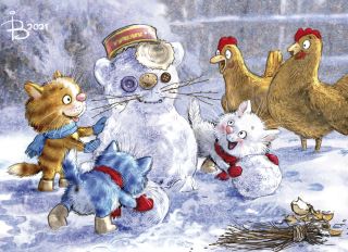 Почтовая открытка Снеговик
