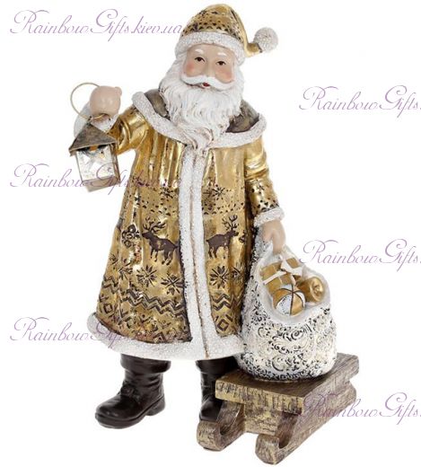 Статуэтка 24 см "Санта Клаус с фонариком" золото