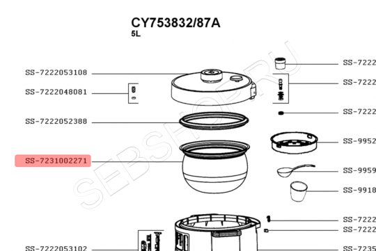Чаша для мультиварки TEFAL  моделей CY753832   TURBO CUISINE  .  Артикул SS-7231002271.
