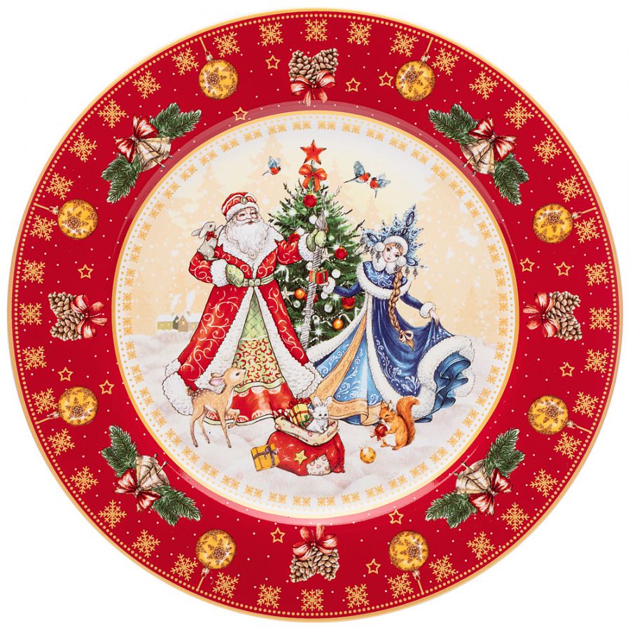 Тарелка закусочная "Дед мороз и снегурочка" 21см красная