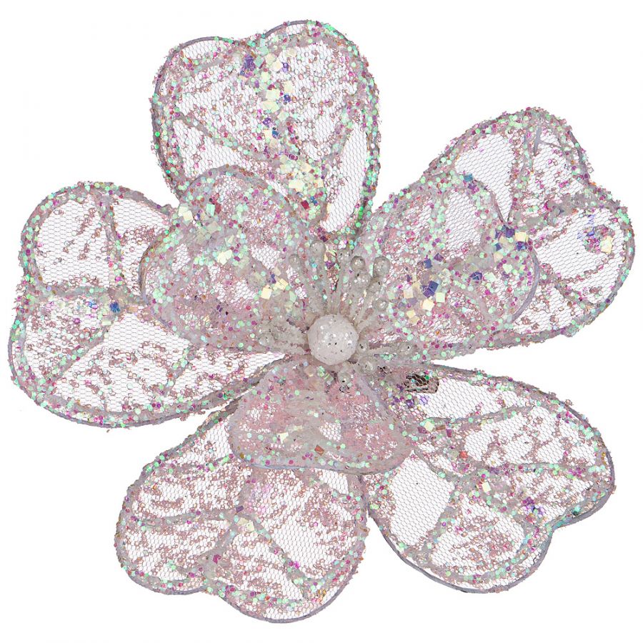 Цветок магнолия декоративный "Ажур" с клипсой d=13 см цвет:pink