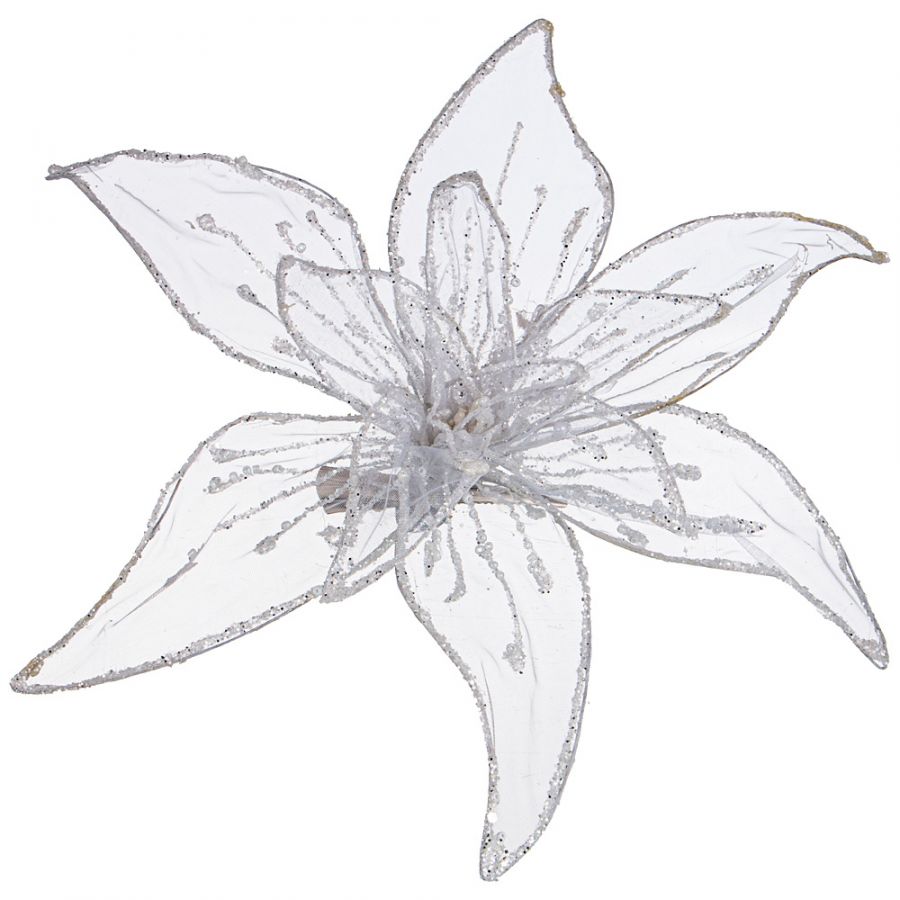 Цветок пуансеттия декоративный "Ажур" с клипсой d=30 см цвет:white