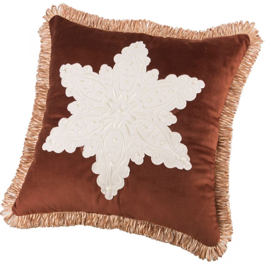 Декоративная подушка 46х46 см, "Снежинка" п/э 100%, коричневая