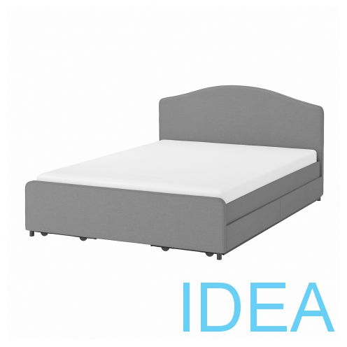 HAUGA ХАУГА Кровать с обивкой,4 кроватных ящика 140x200 см