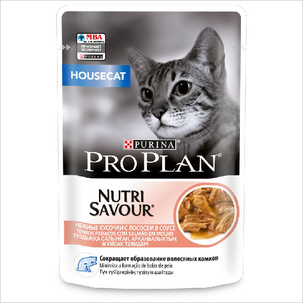 Влажный корм для кошек Pro Plan Nutrisavour Housecat кусочки в соусе с лососем