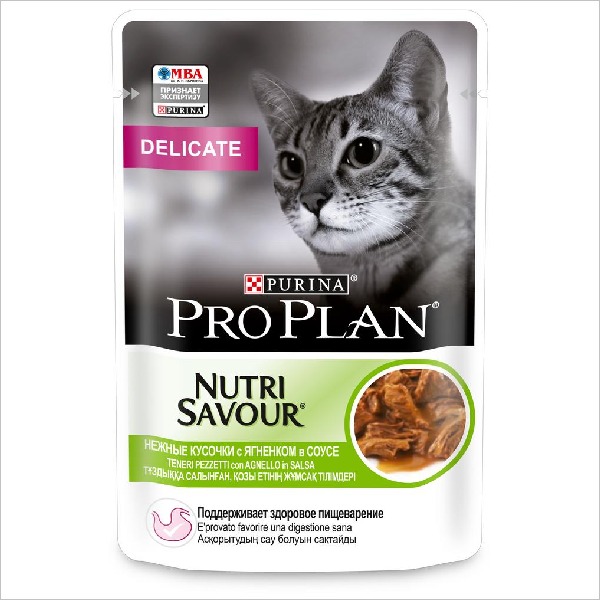 Влажный корм для кошек Pro Plan Delicate при чувствительном пищеварении с ягненком в соусе