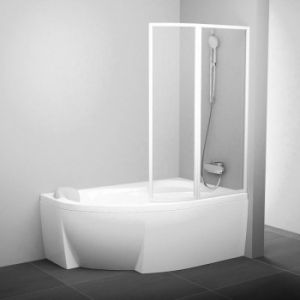 Шторка на борт ванны Ravak VSK2 ROSA 140 правая, белый профиль, витраж прозрачное стекло, 76P7010041
