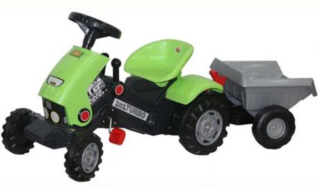 Каталка-трактор с педалями Turbo-2 с полуприцепом (зеленая)