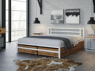 Двуспальная кровать Титан Белый ящики Дуб ватан