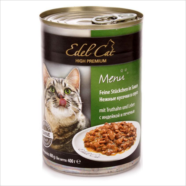 Влажный корм для кошек Edel Cat нежные кусочки в соусе с индейкой и печенью