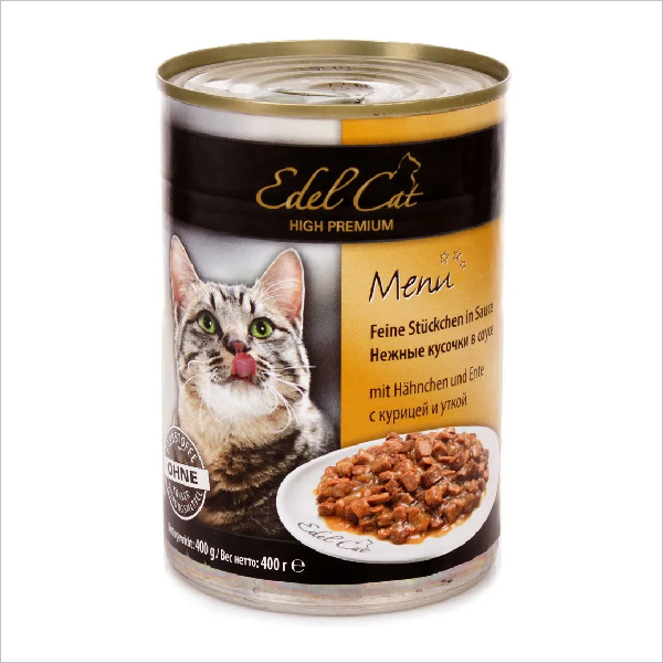 Влажный корм для кошек Edel Cat нежные кусочки в соусе с курицей и уткой