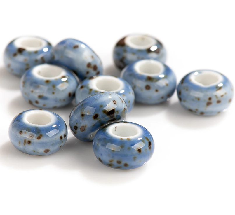 Бусина Кольцо с большим отверстием керамика с глазурью 15 мм, отверстие 6 мм, цвет голубой  XN196-1