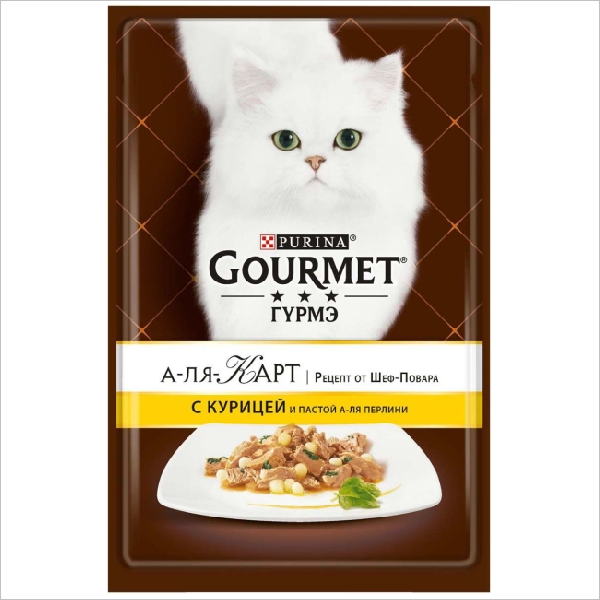 Влажный корм для кошек Gourmet А-ля Карт кусочки в соусе с курицей и пастой