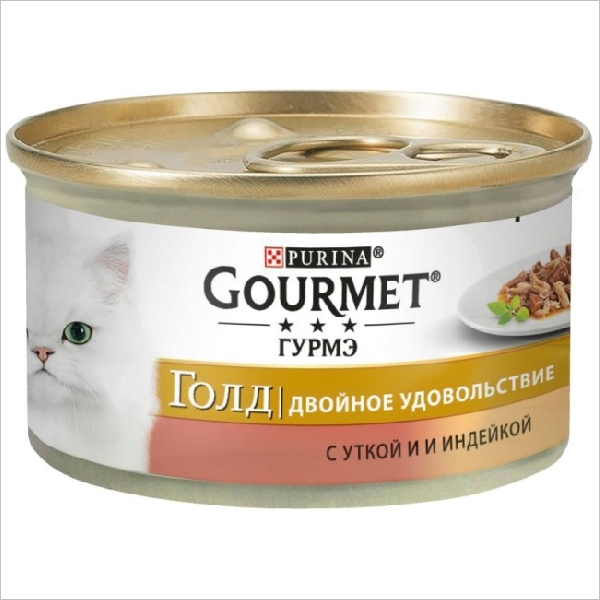 Влажный корм для кошек Gourmet Gold кусочки в соусе с уткой и индейкой