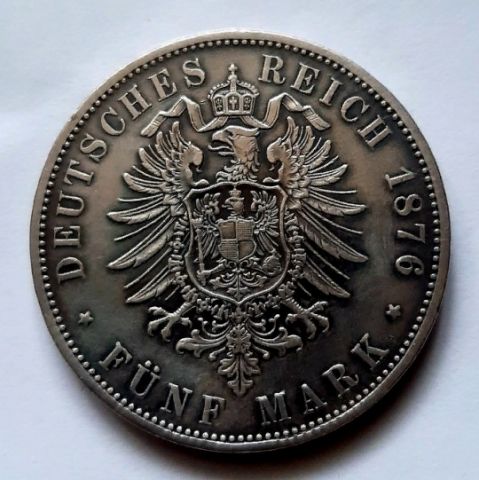 5 марок 1876 Вюртемберг AUNC Германия