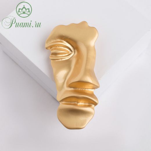 Брошь-подвеска "Лица", облик, цвет матовое золото