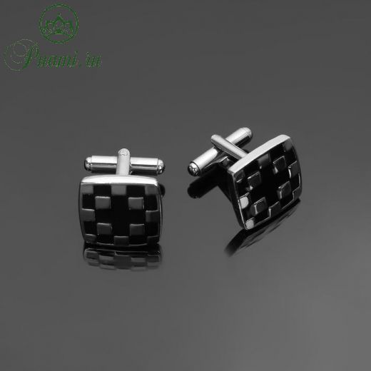 Запонки стальные "Квадрат" шахматная доска, цвет чёрный серебре