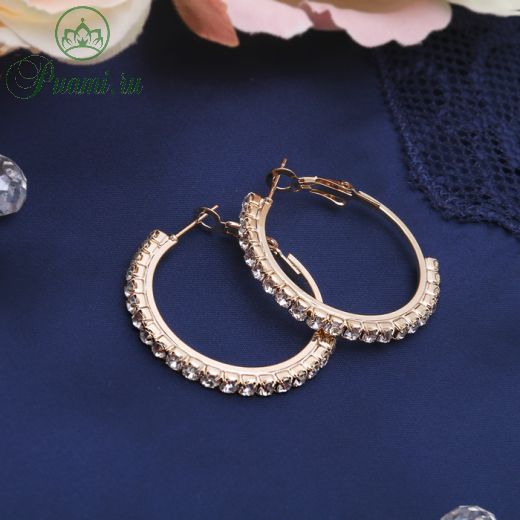 Серьги-кольца Princess дорожка малая, цвет белый в золоте, d=3 см