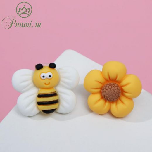 Серьги ассорти "Пчёлка и цветочек" миленькие, цвет жёлто-белый