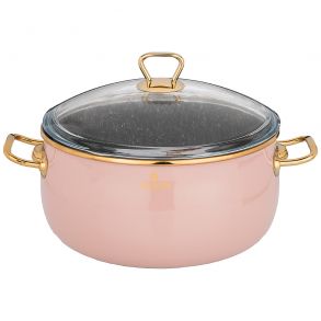 КАСТРЮЛЯ AGNESS ЭМАЛИРОВАННАЯ СО СТЕКЛ. КРЫШКОЙ И АНТИПРИГАР. "МРАМОРНЫМ" ПОКРЫТИЕМ, 24СМ / 5,3Л