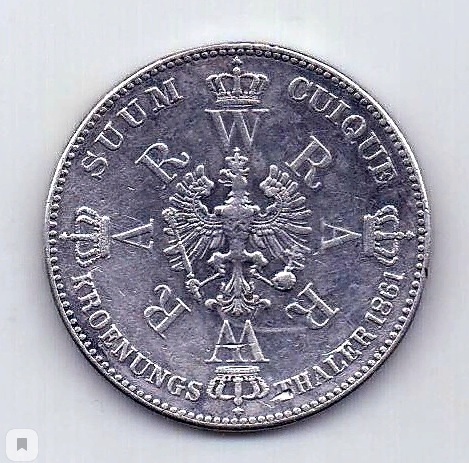 1 талер 1861 Пруссия Германия Коронация