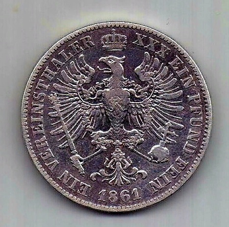 1 талер 1861 Пруссия Редкий год XF