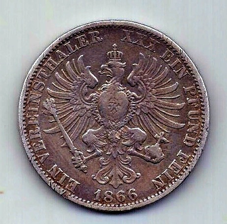 1 талер 1866 Пруссия XF Победа над Австрией
