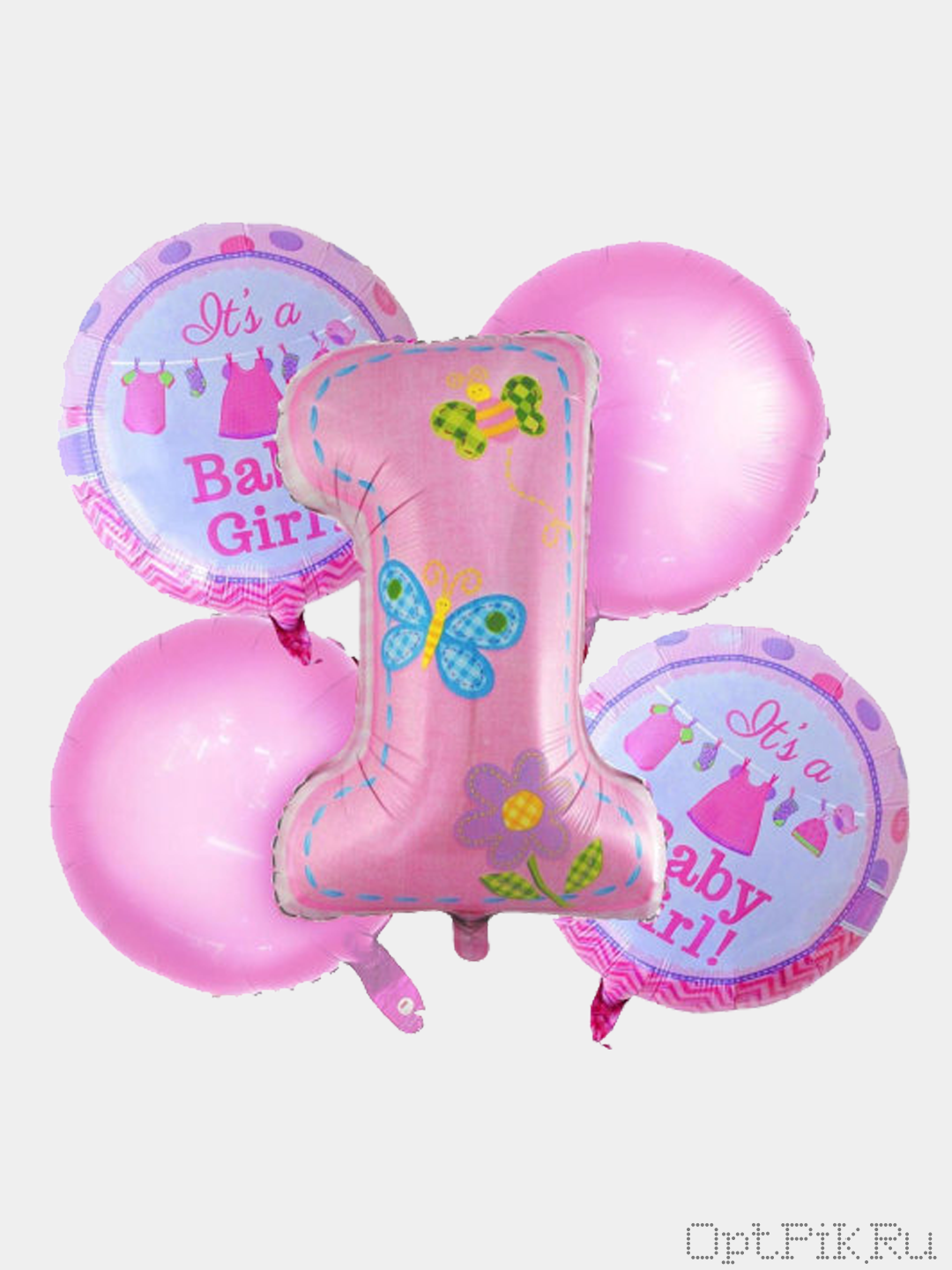 Набор шаров "1 годик" розовый, 5 фольгированных шаров в комплекте