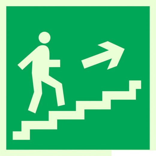 Фотолюминесцентный знак  "Направление по лестнице к эвакуационному выходу"вверх направо
