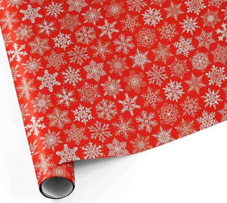 Бумага упаковочная Снежинки на красном (67х99 см)
