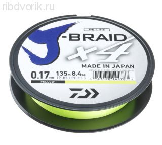 Леска плетеная DAIWA "J- Braid X4" 0,25мм 135 (флюор.-желтая)
