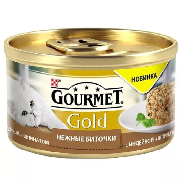 Влажный корм для кошек Gourmet Gold нежные биточки с индейкой и шпинатом