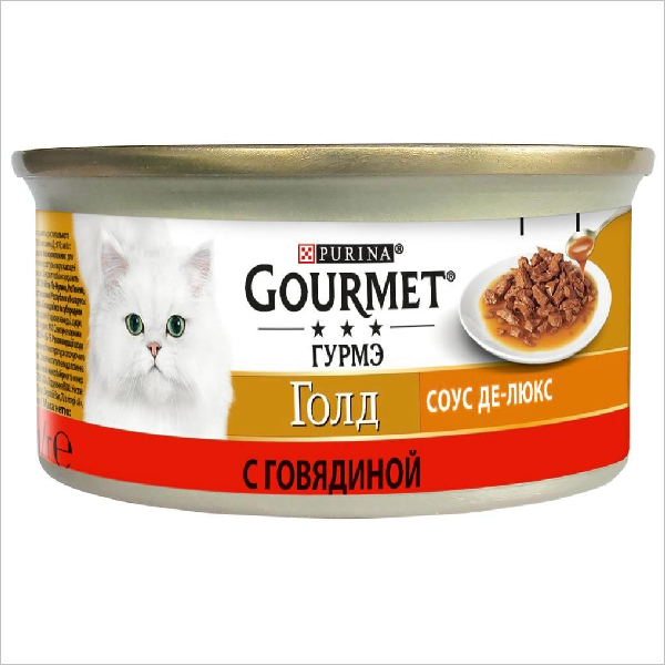 Влажный корм для кошек Gourmet Gold с говядиной в соусе Де-Люкс