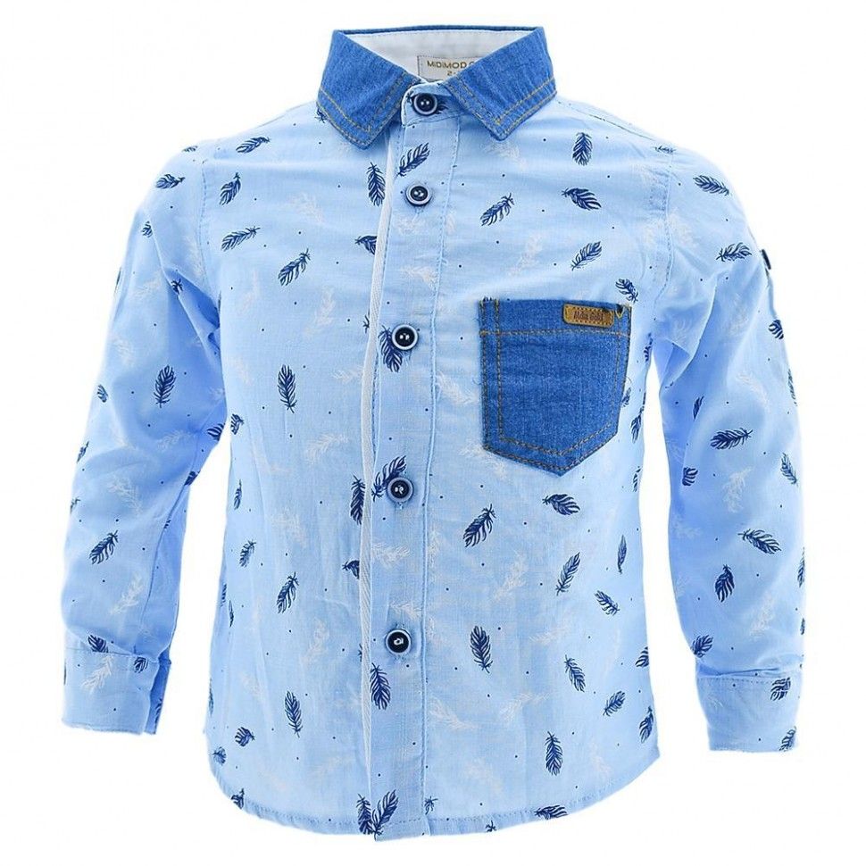 Рубашка с длинным рукавом и принтом для мальчика 6-12 (голубой)