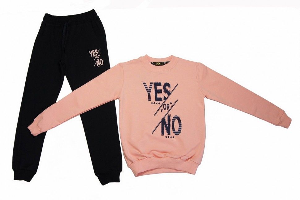 Спортивный комплект "YES or NOT" для девочки: свитшот, брюки 9-12 (персиковый)