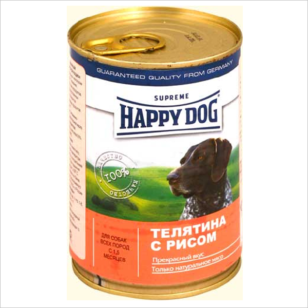 Влажный корм для собак всех пород Happy Dog с телятиной и рисом